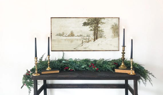 Frozen Pond Antique Art Vintage Landscape Wall Art Framed Wall Art Snow In The Winter Wall Decor Neutral Wall Art Fine Art Sign