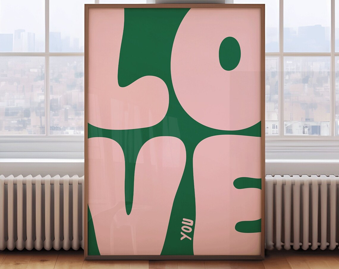 Love You Pink And Green Retro Bold Typography Pop Art Poster - Image 2