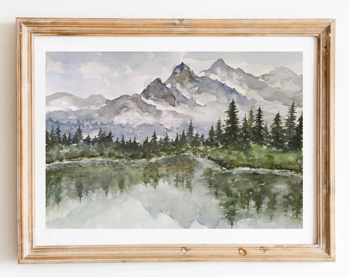 Misty Snowy Mountain Peaks Reflected In A Pine Forest Lake Art Poster - Image 6