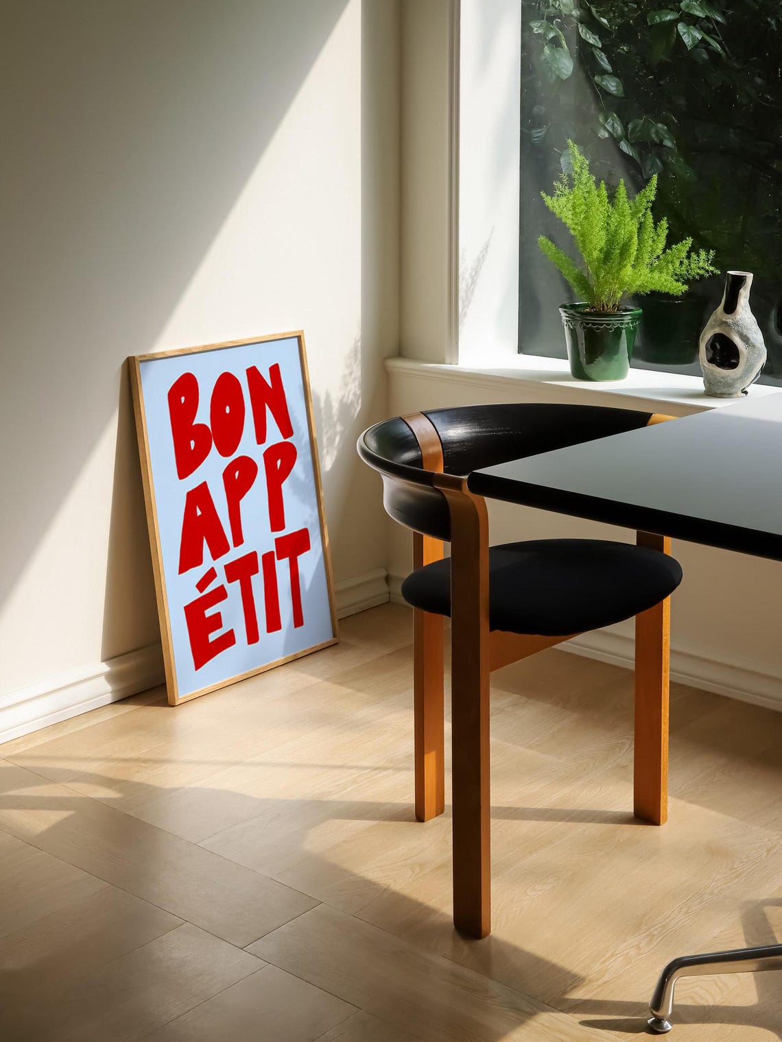 Bon Appetit Bold Red Letters Light Blue French Kitchen Poster - Image 2