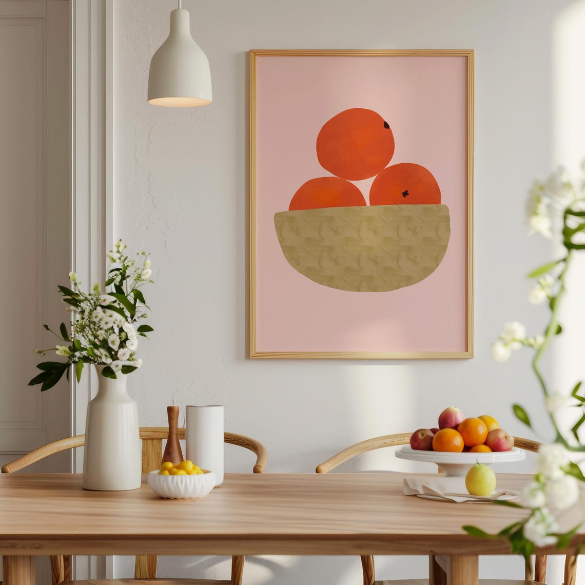 Oranges in a Bowl Pink Background Modern Citrus Fruit Art Poster - Image 3