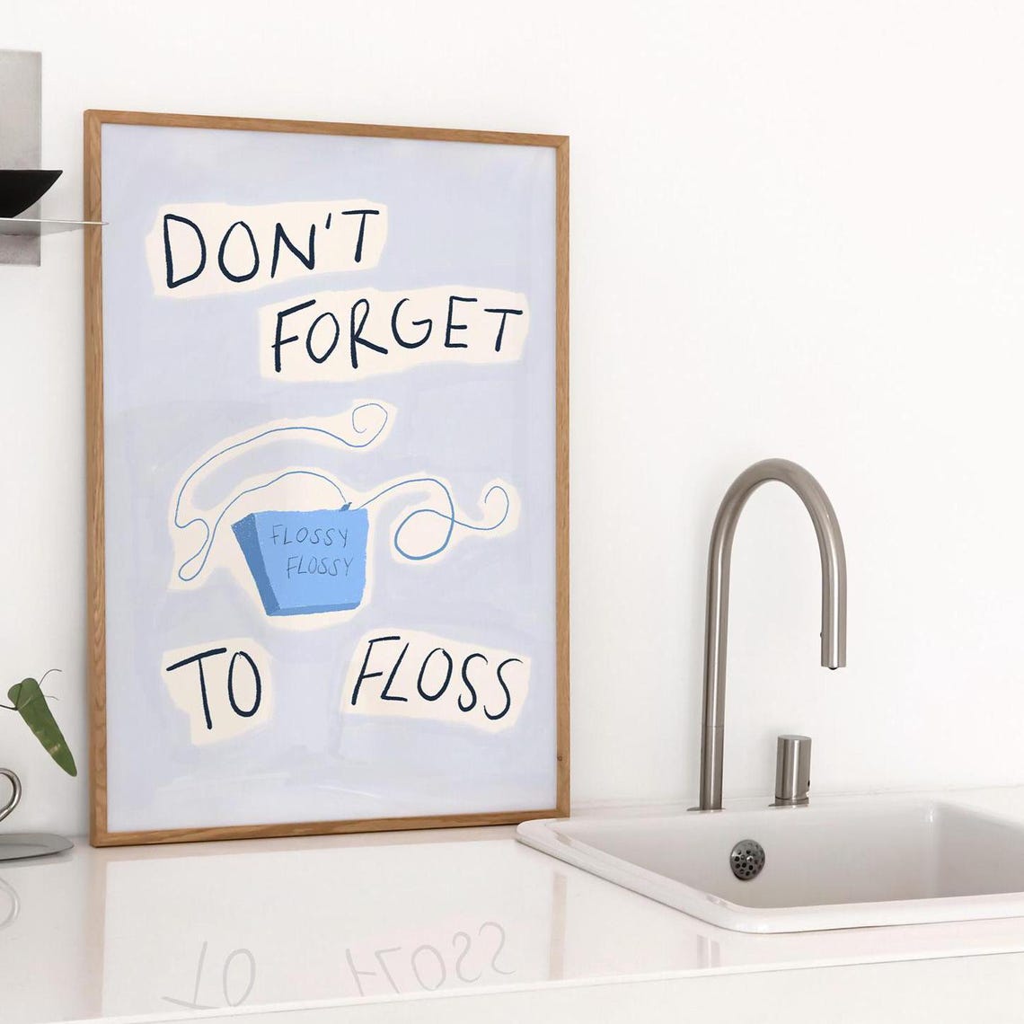 Don't Forget To Floss Blue Dental Floss Bathroom Funny Quote Poster - Image 3