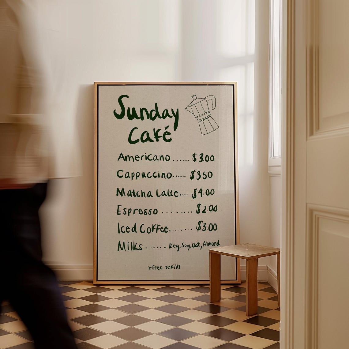 Sunday Cafe Handwritten Coffee Menu Moka Pot Kitchen Chalkboard Poster - Image 2