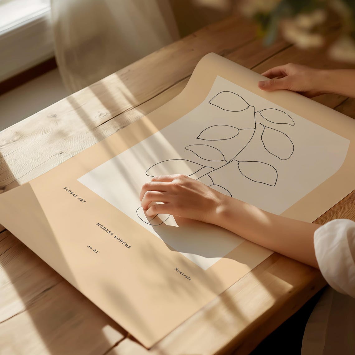 Neutral Minimalist Citrus Branch Line Sketch Botanical Art Poster - Image 2