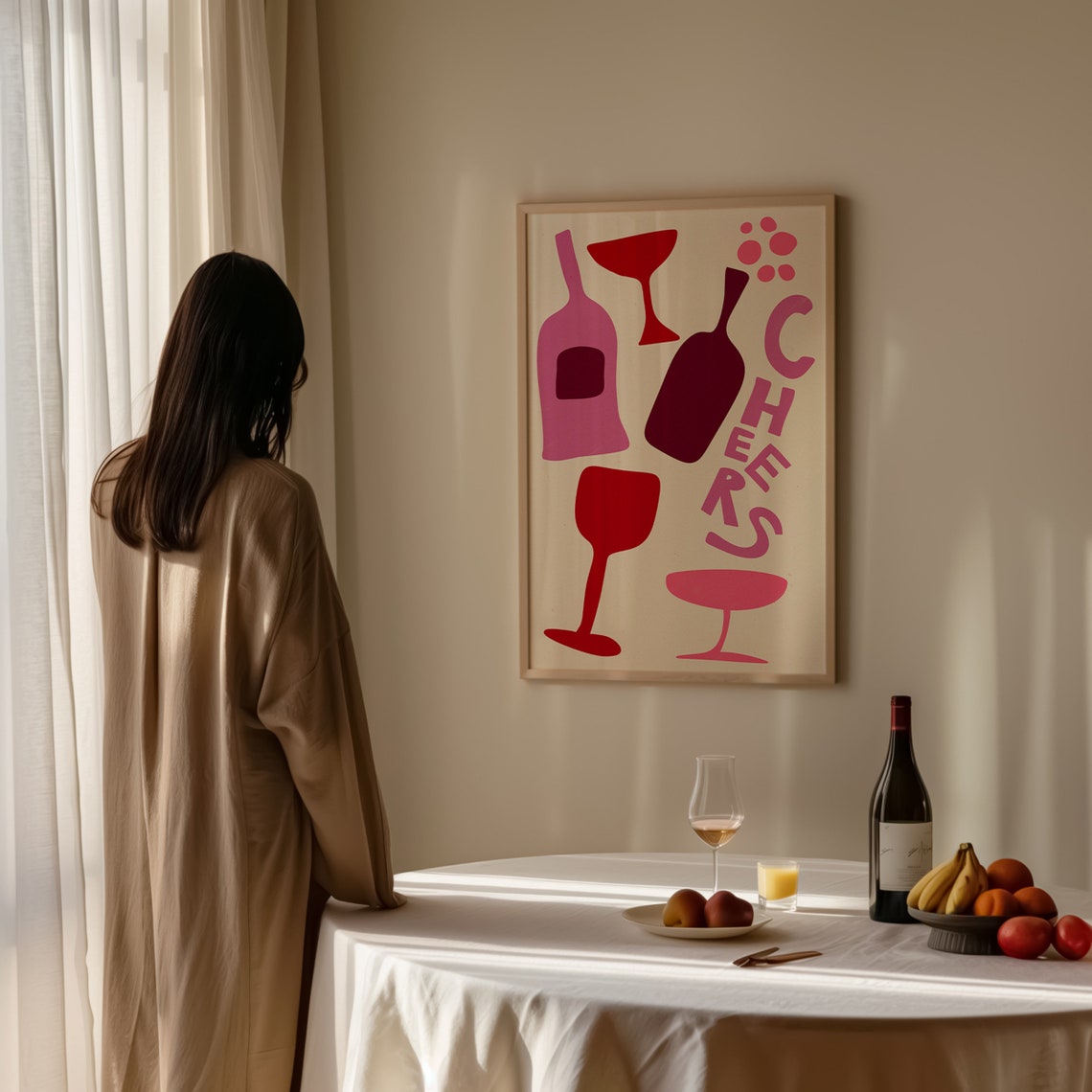 Cheers Pink Wine Glasses And Bottles Modern Bar Cart Drink Poster - Image 2