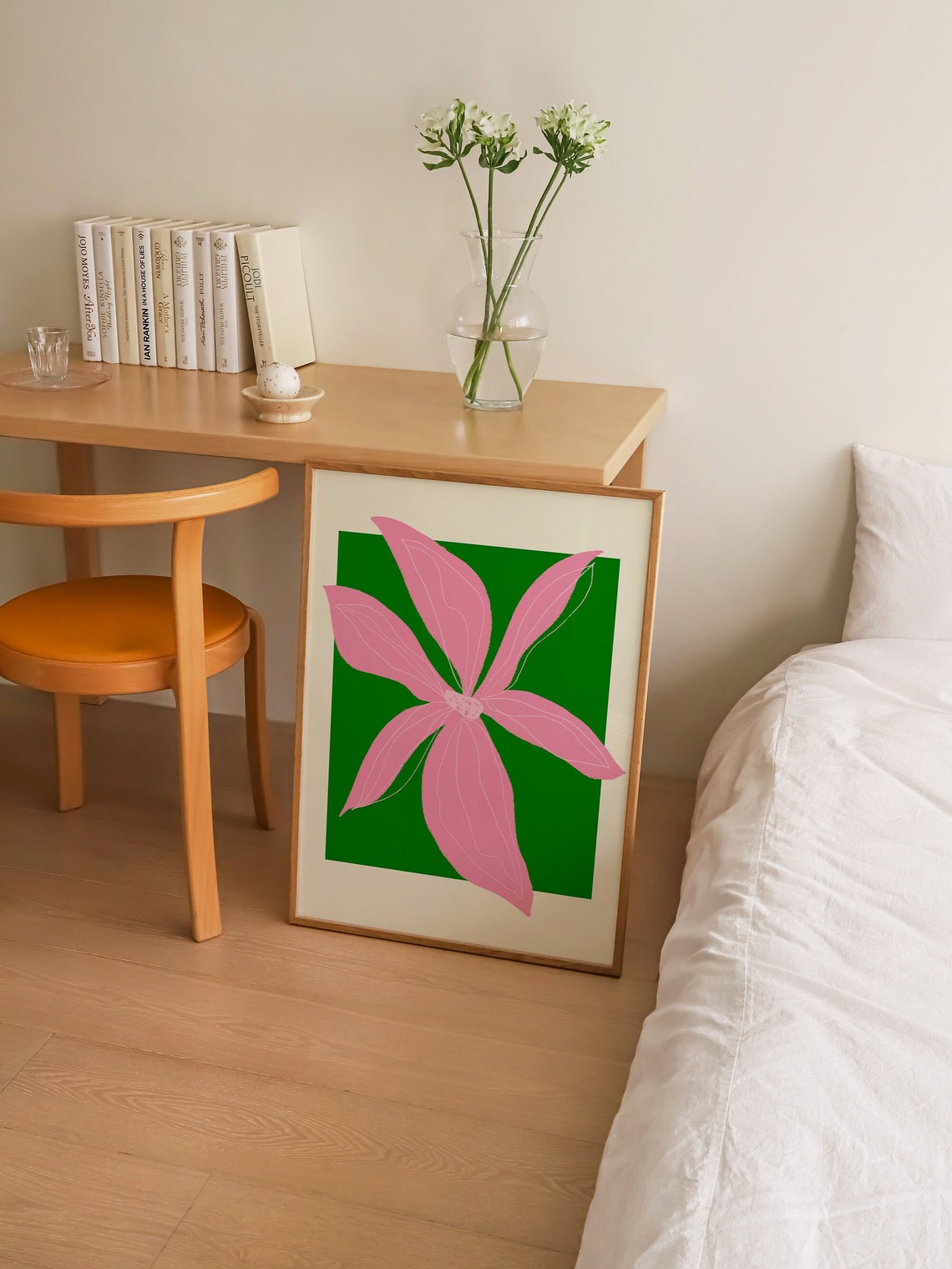 Pink Lily Blossom On Green Square Bold Floral Statement Poster - Image 3
