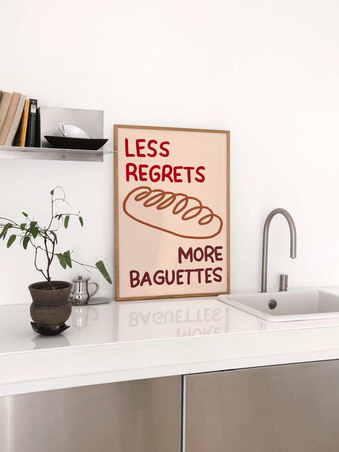 Less Regrets More Baguettes French Bread Sketch Kitchen Art Poster - Image 3