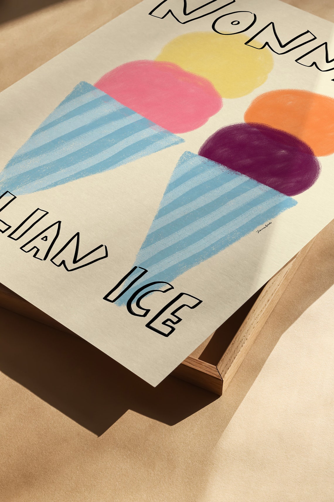 Nonnas Italian Ice Cream Cones Retro Food Typography Art Poster - Image 2