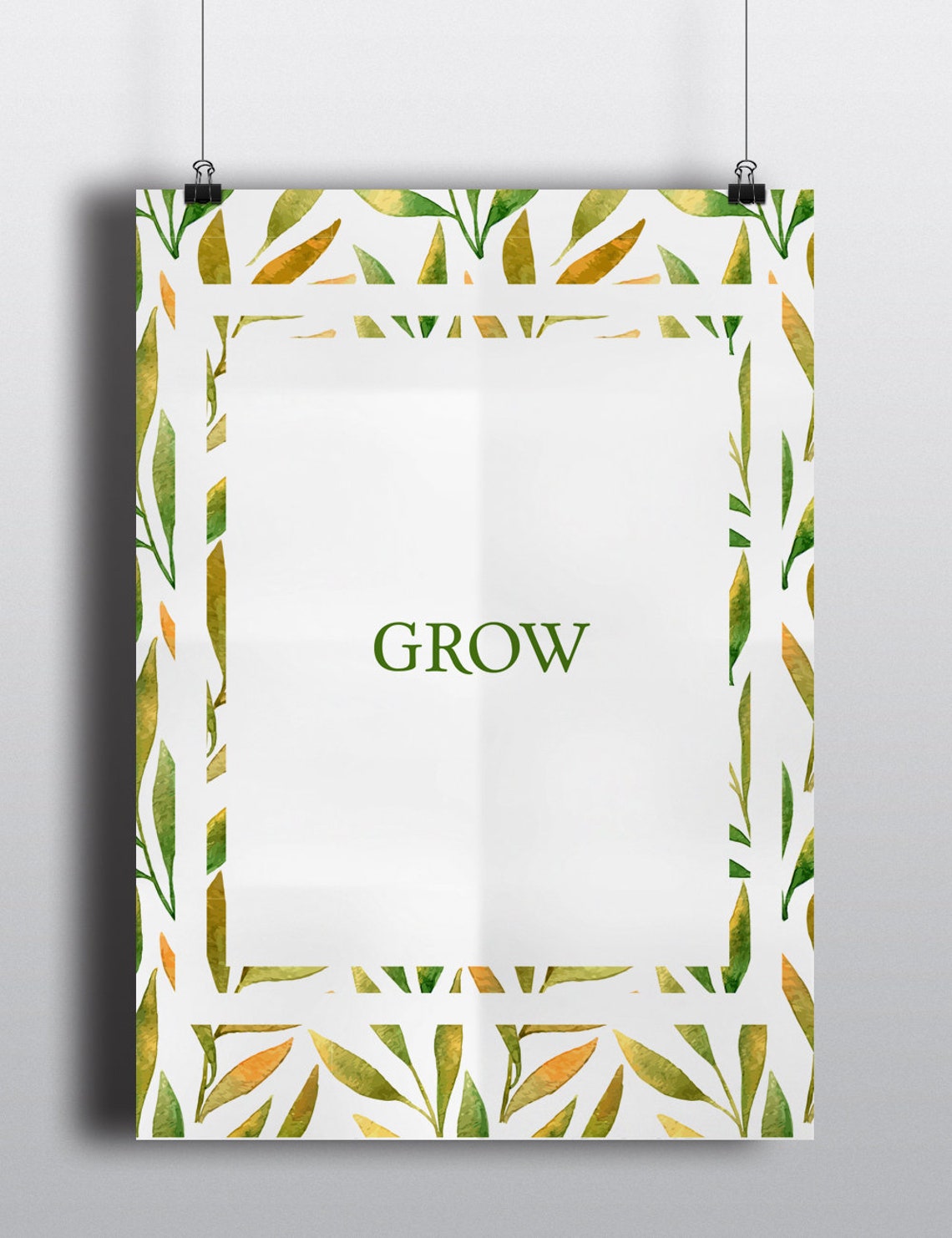 Grow Botanical Leaf Border Green Minimalist Motivational Poster - Image 2