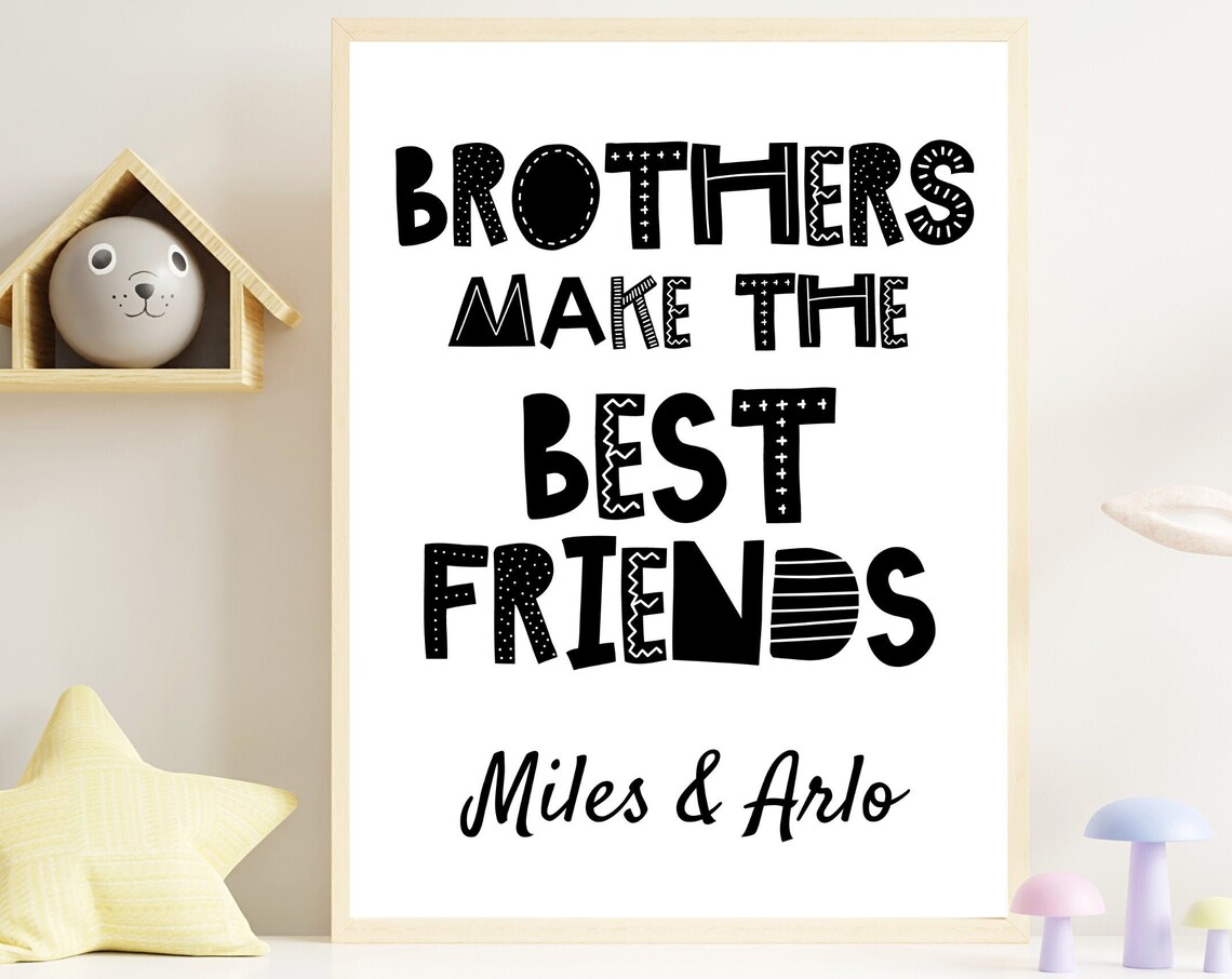 Personalised Brothers Best Friends Gift Playful Type Miles Arlo Poster