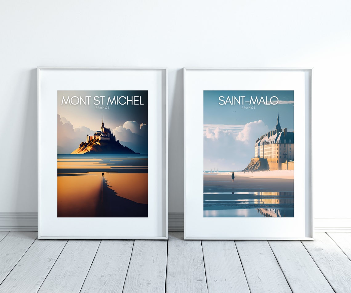 Mont Saint Michel France Abbey Sunset Glowing Tidal Flats Poster - Image 2