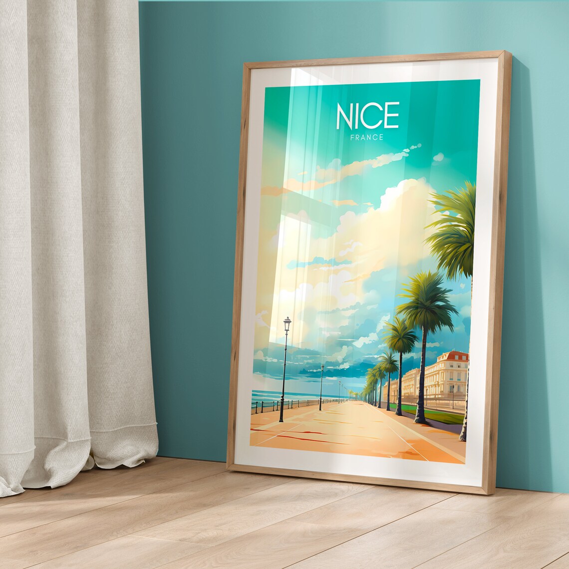 Nice France Promenade Palm Trees Riviera Morning Travel Poster - Image 5