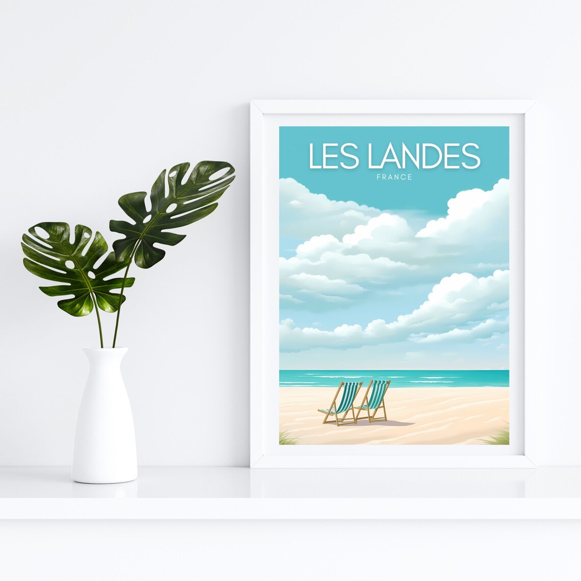 Les Landes France Beach Poster with Deck Chairs on Golden Sandy Shores - Image 4