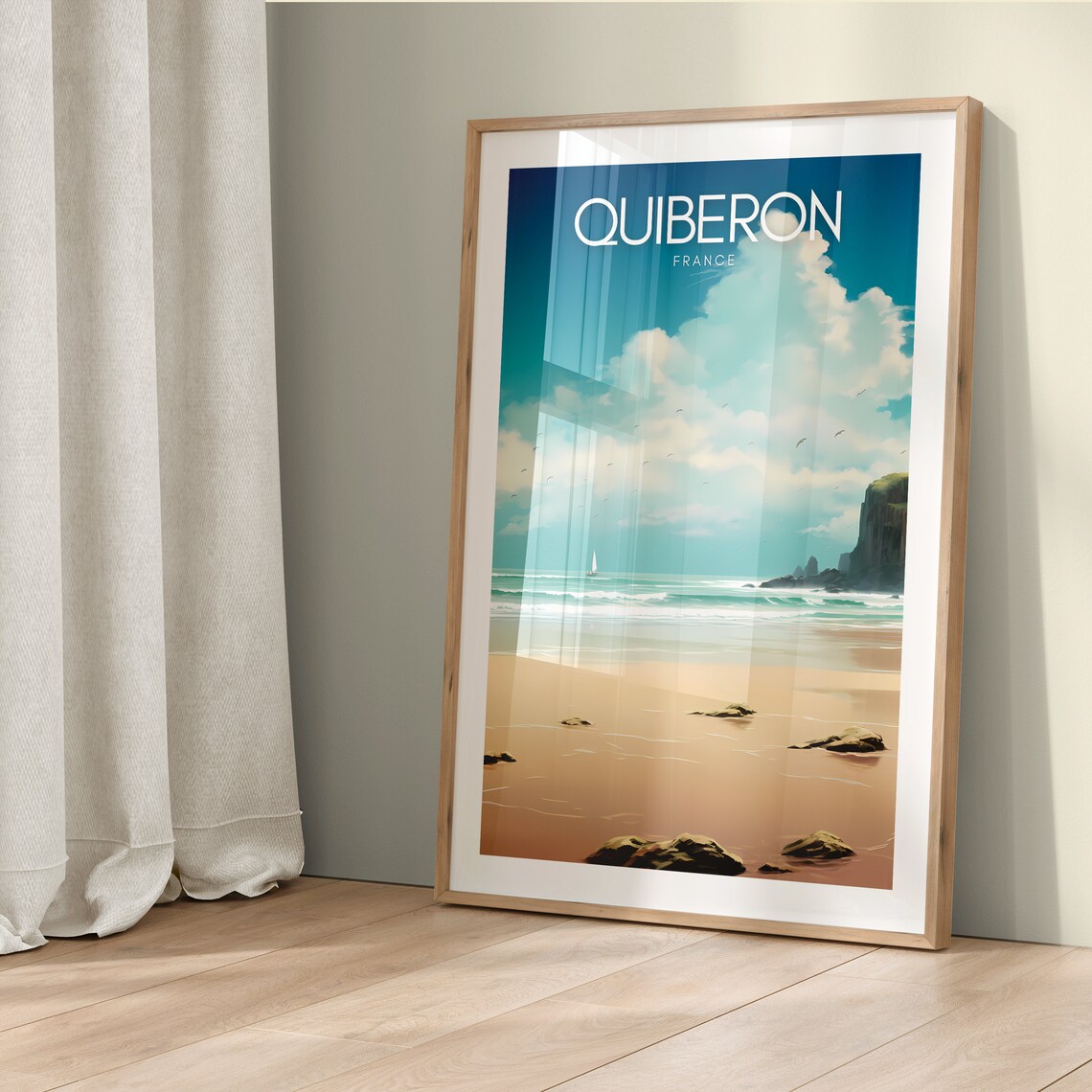 Quiberon France Brittany Cliffs Sailboat Golden Beach Travel Poster - Image 5