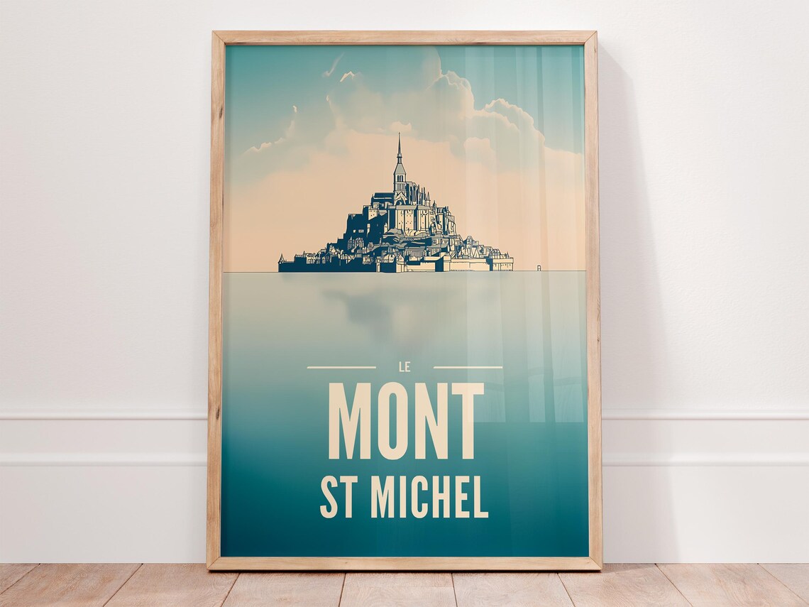 Le Mont Saint-Michel Minimalist Island Silhouette Calm Sea Poster
