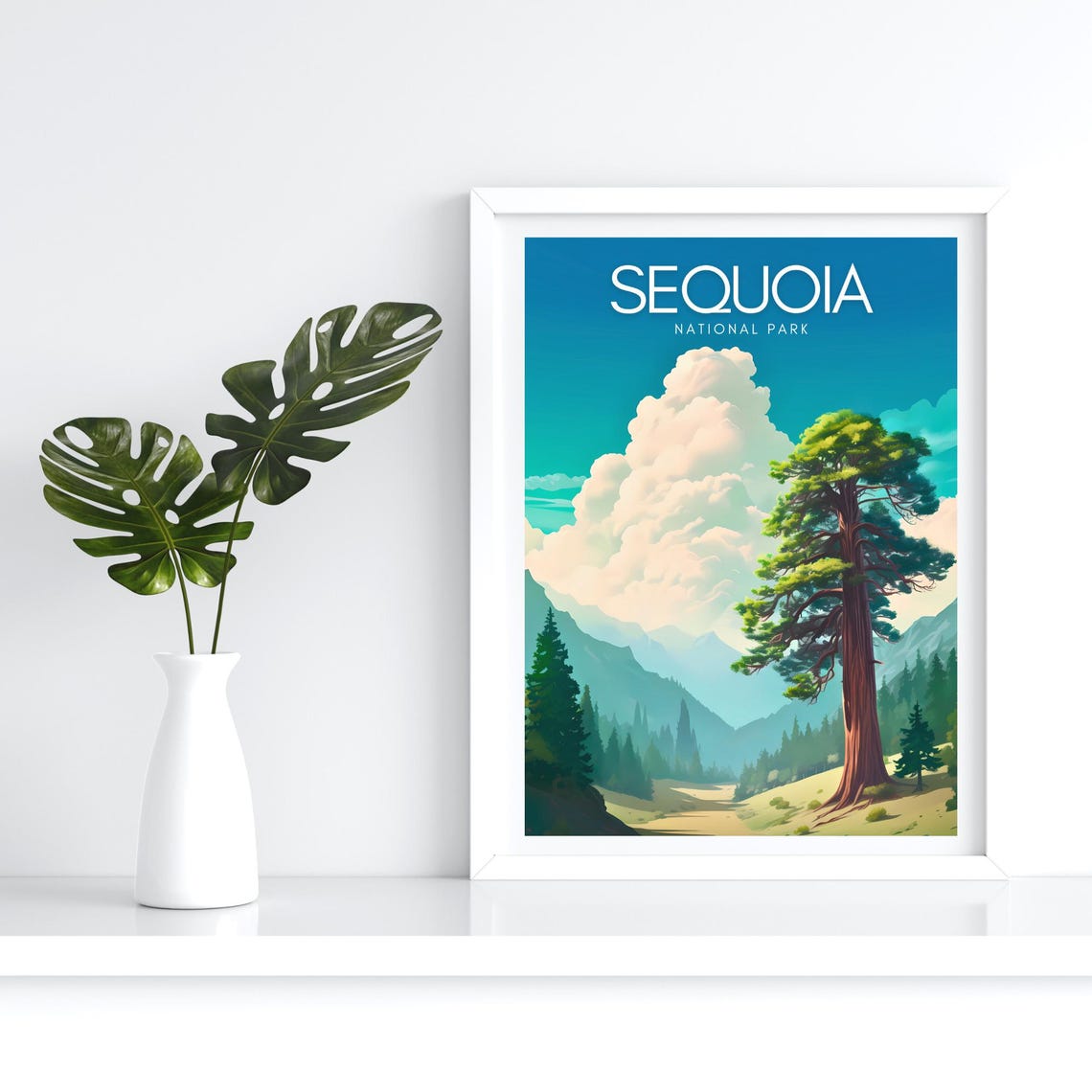Sequoia National Park Poster with Giant Redwood Tree and Mountains - Image 4