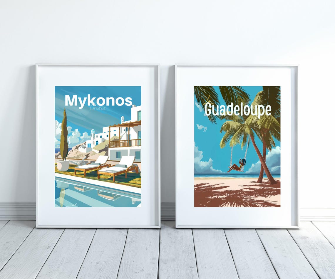 Mykonos Greece Poolside Loungers Whitewashed Houses Travel Poster - Image 3