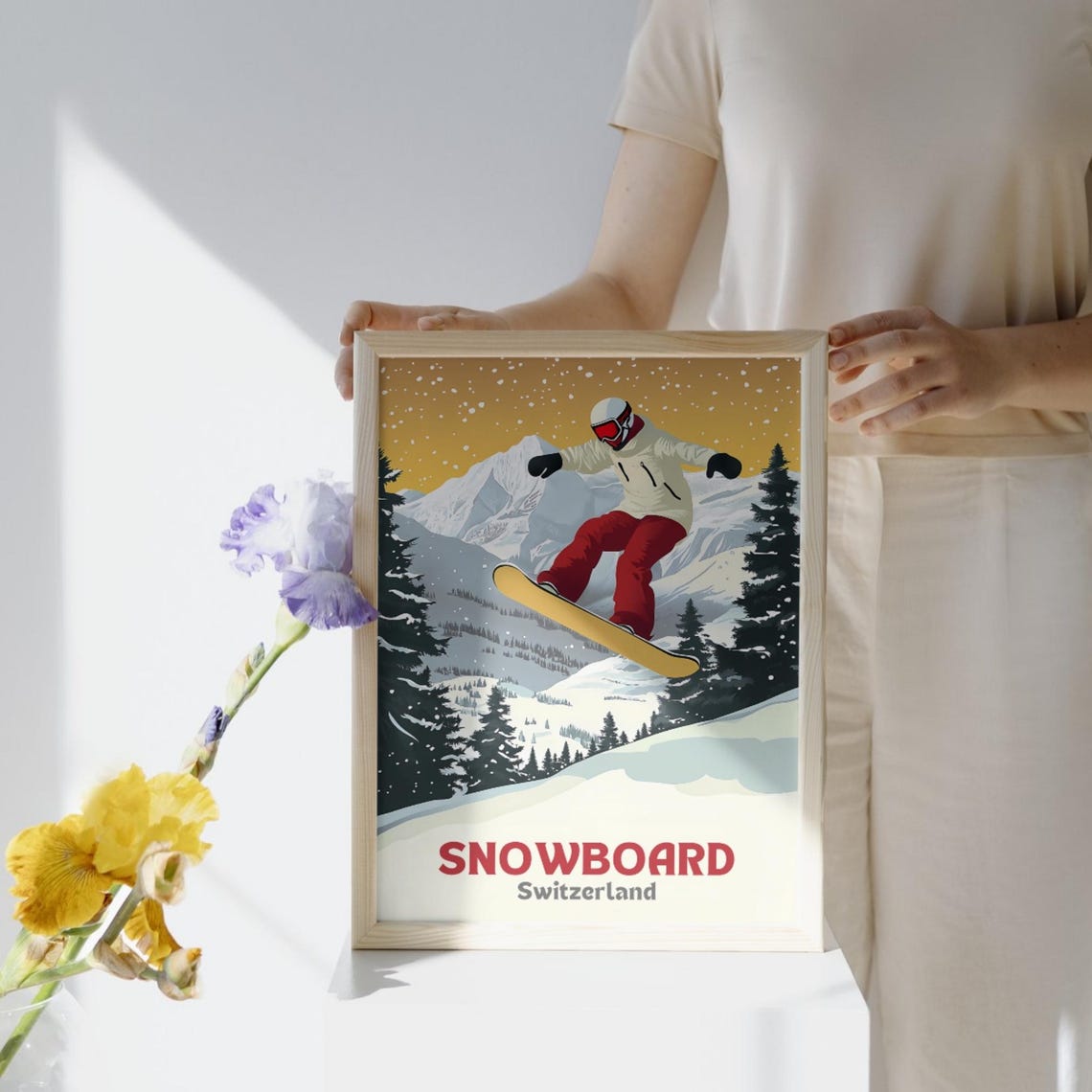 Snowboard Switzerland Jumping Snowboarder Alpine Slopes Poster - Image 2