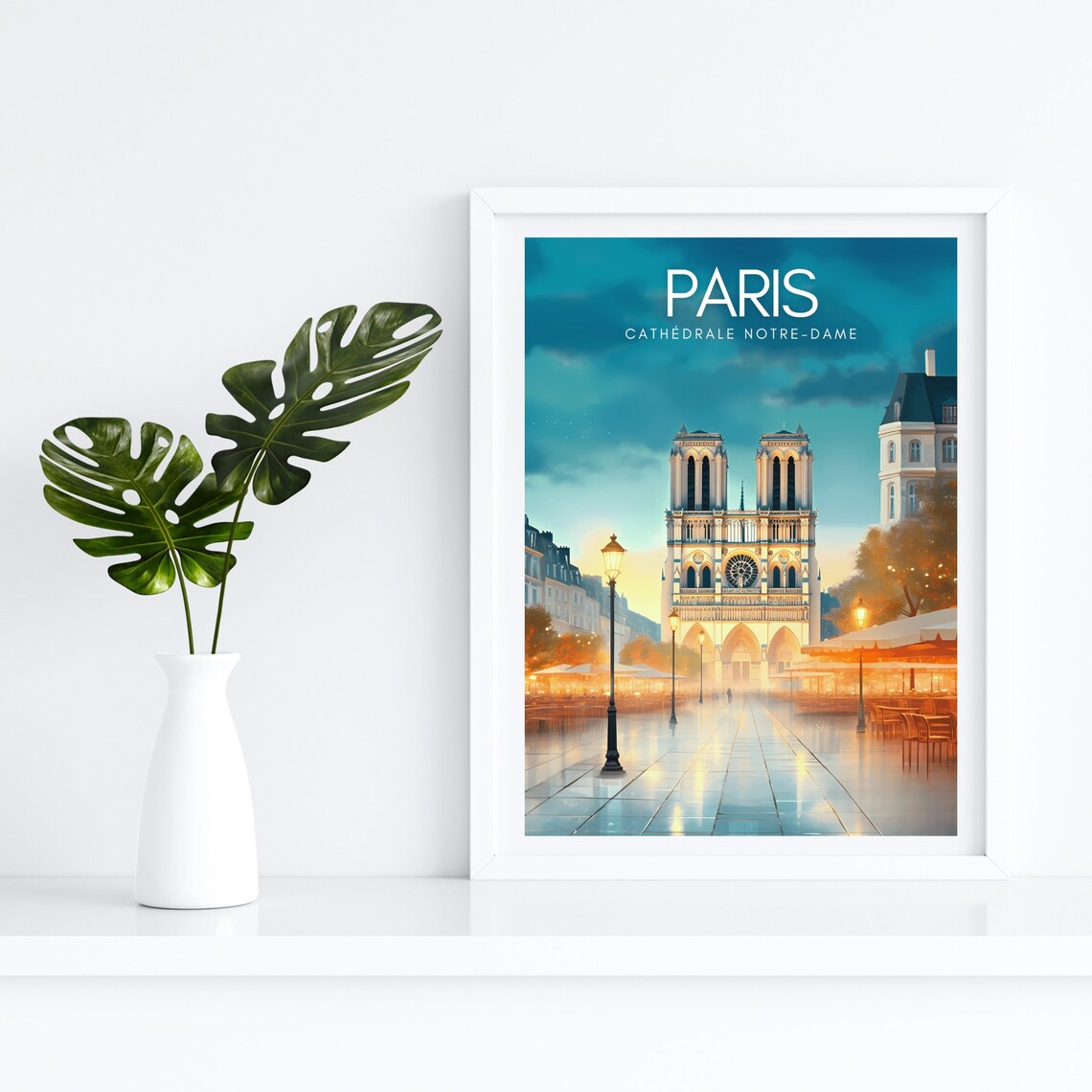 Paris France Notre Dame Cathedral Night Vintage Travel Poster - Image 4