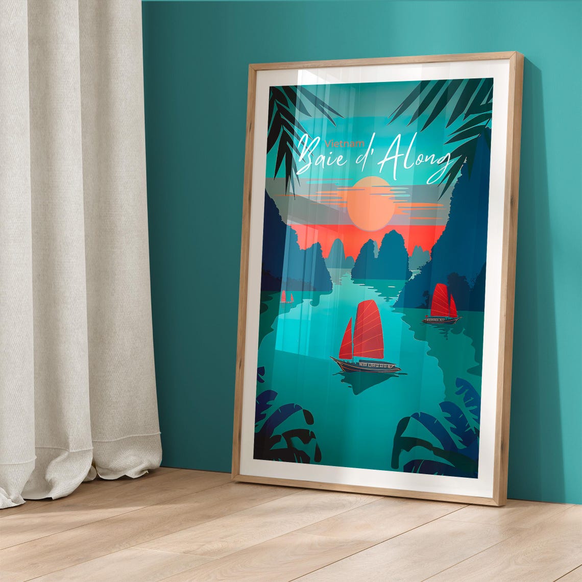 Ha Long Bay Vietnam Sunset Junk Boats Limestone Karst Poster - Image 5
