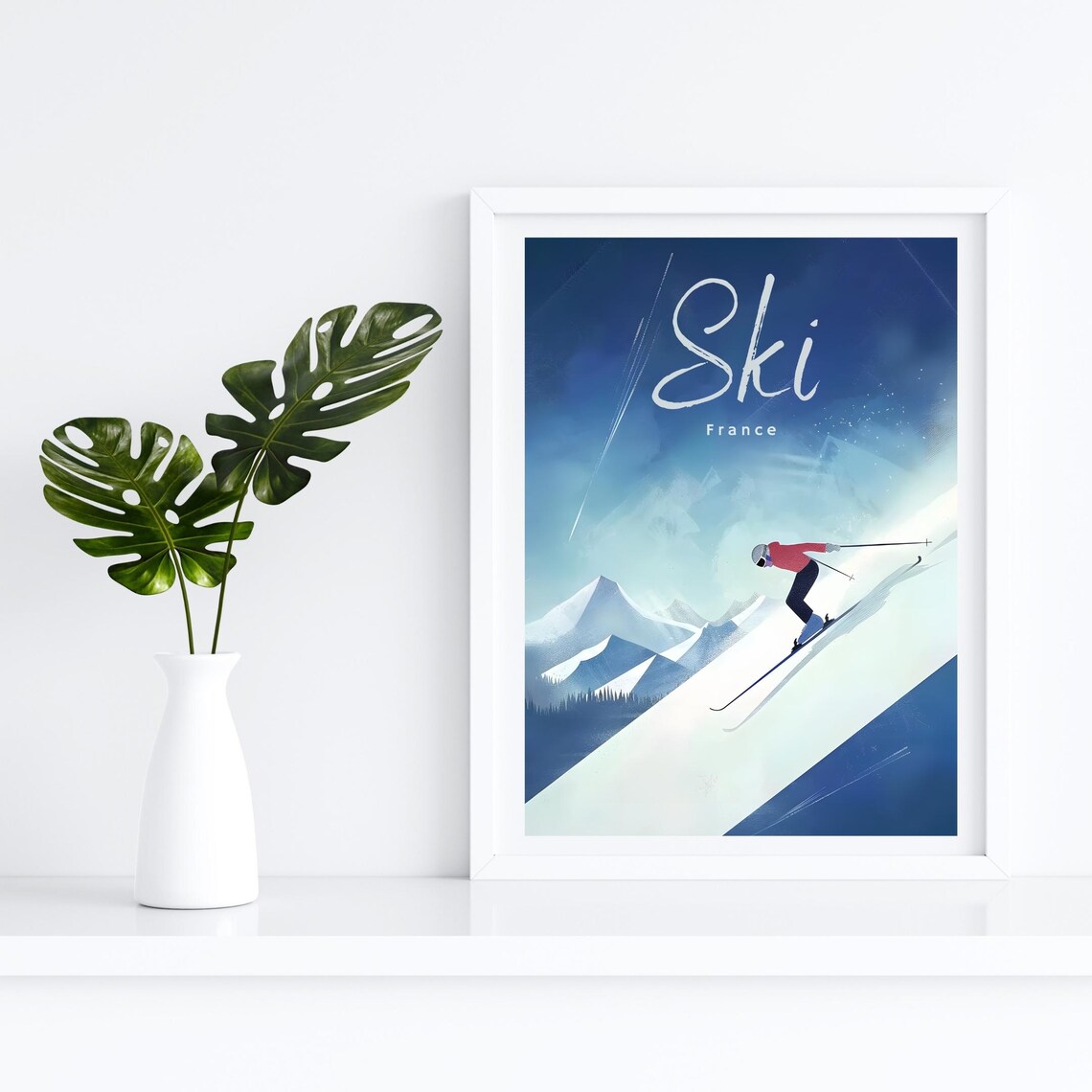 Ski France Minimalist Downhill Racer on Deep Blue Slope Poster - Image 4