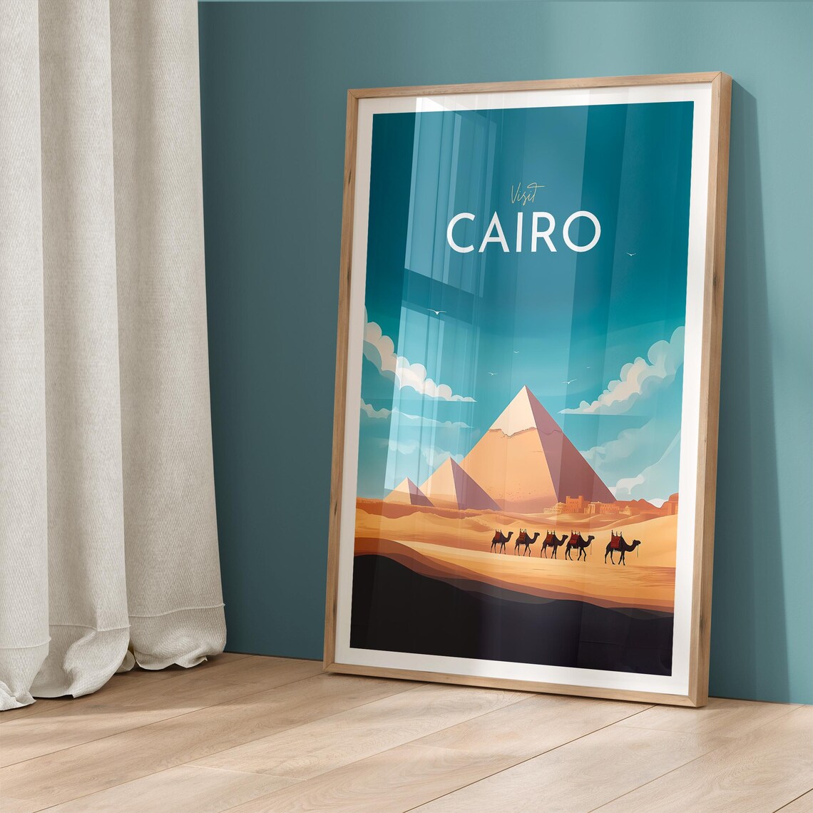 Visit Cairo Egypt Great Pyramids Of Giza Camels Travel Poster - Image 5