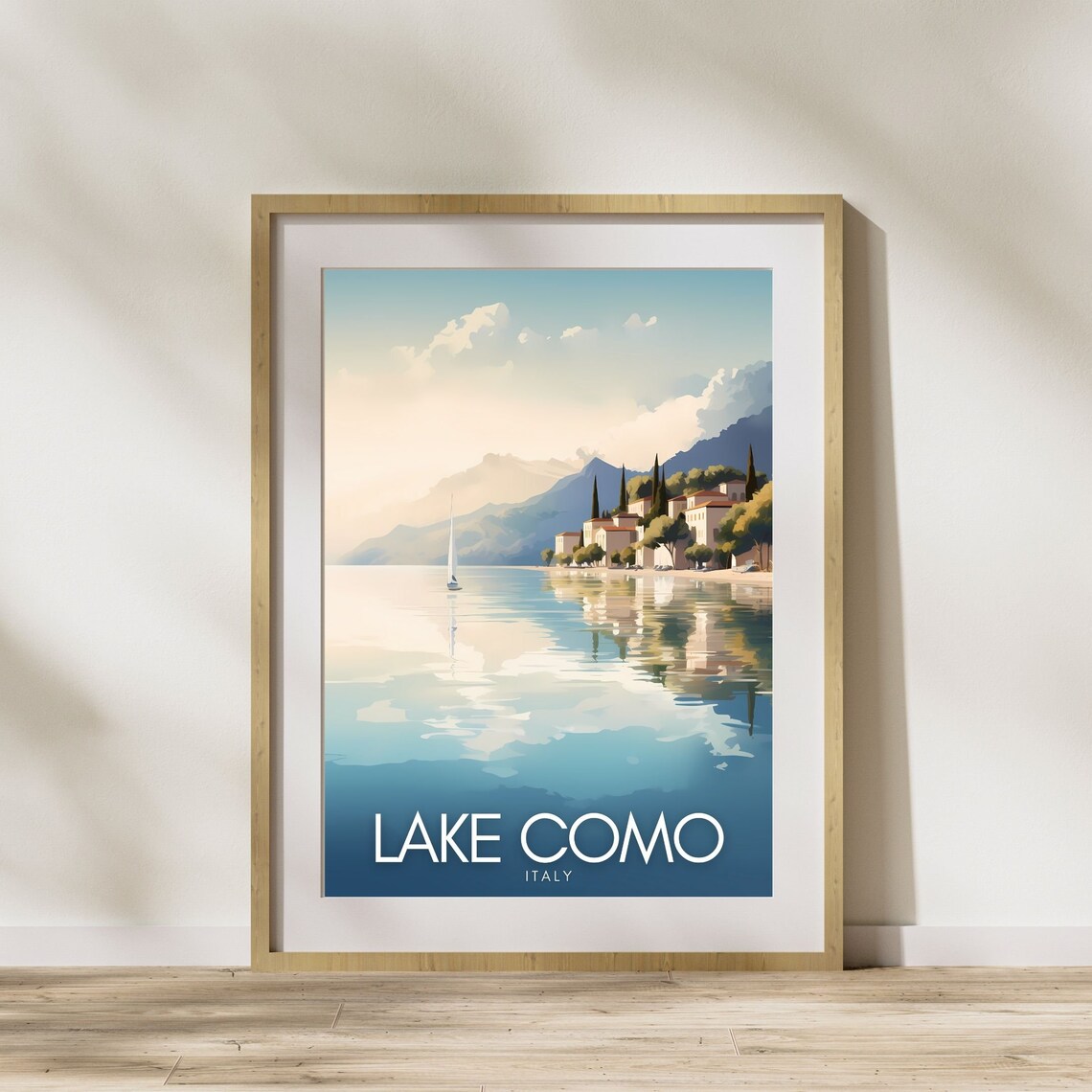 Lake Como Italy Lakeside Village Sailboat Morning Travel Poster - Image 2