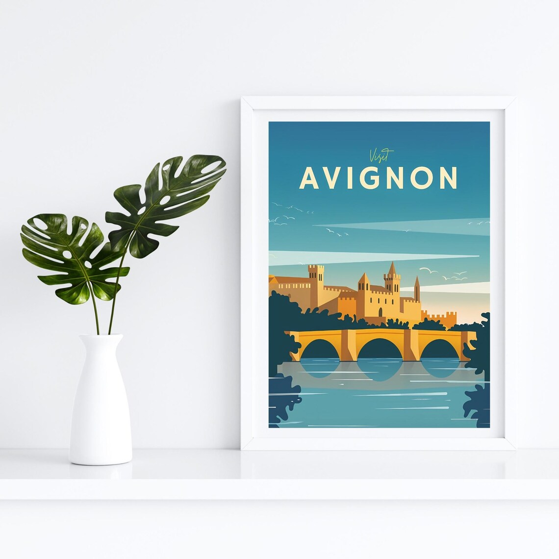 Avignon France Pont Bridge Papal Palace River View Travel Poster - Image 4