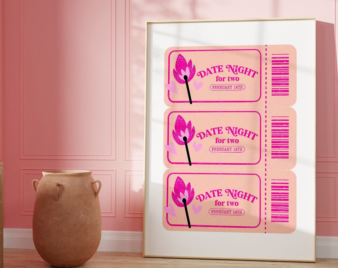 Date Night For Two Valentine Pink Matchbook Ticket Romance Wall Poster - Image 3
