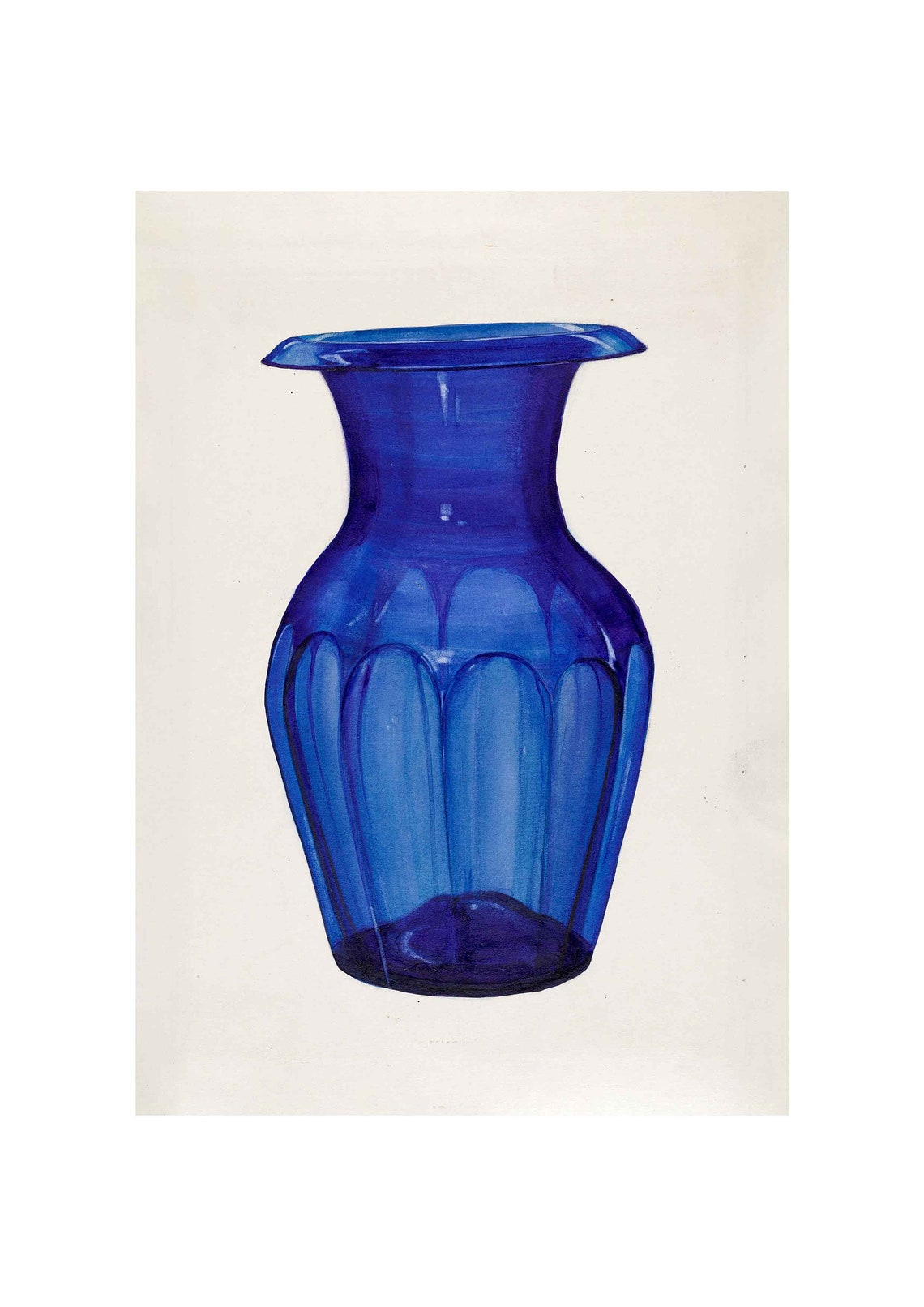 Cobalt Blue Glass Vase Retro Watercolor Kitchen Decor Art Poster
