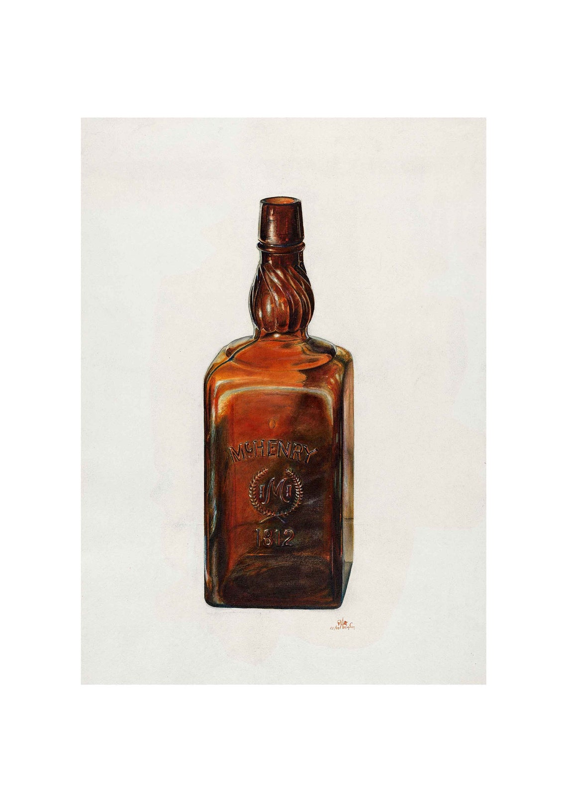 Vintage Amber McHenry 1812 Glass Bottle Still Life Art Poster