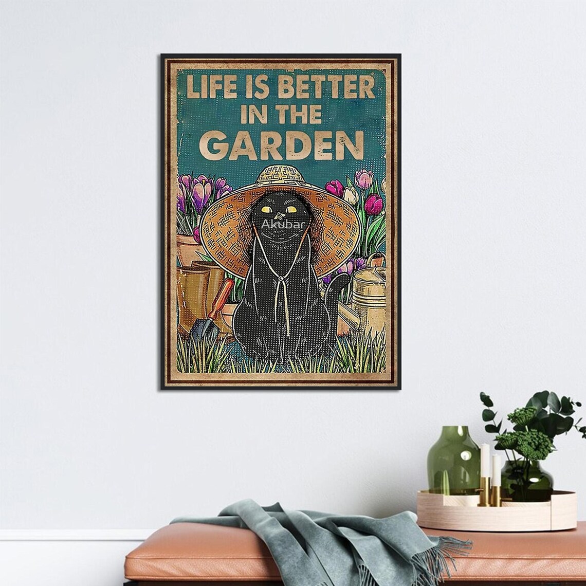 Black Cat Gardening Art Print Life Is Better In The Garden Unframed Poster Gardener Girl Room Decoration Gardening Wall Hanging - Image 2