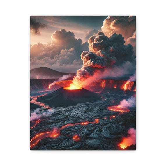 Volcano Canvas Print Erupting Lava Landscape Gallery Wall Art