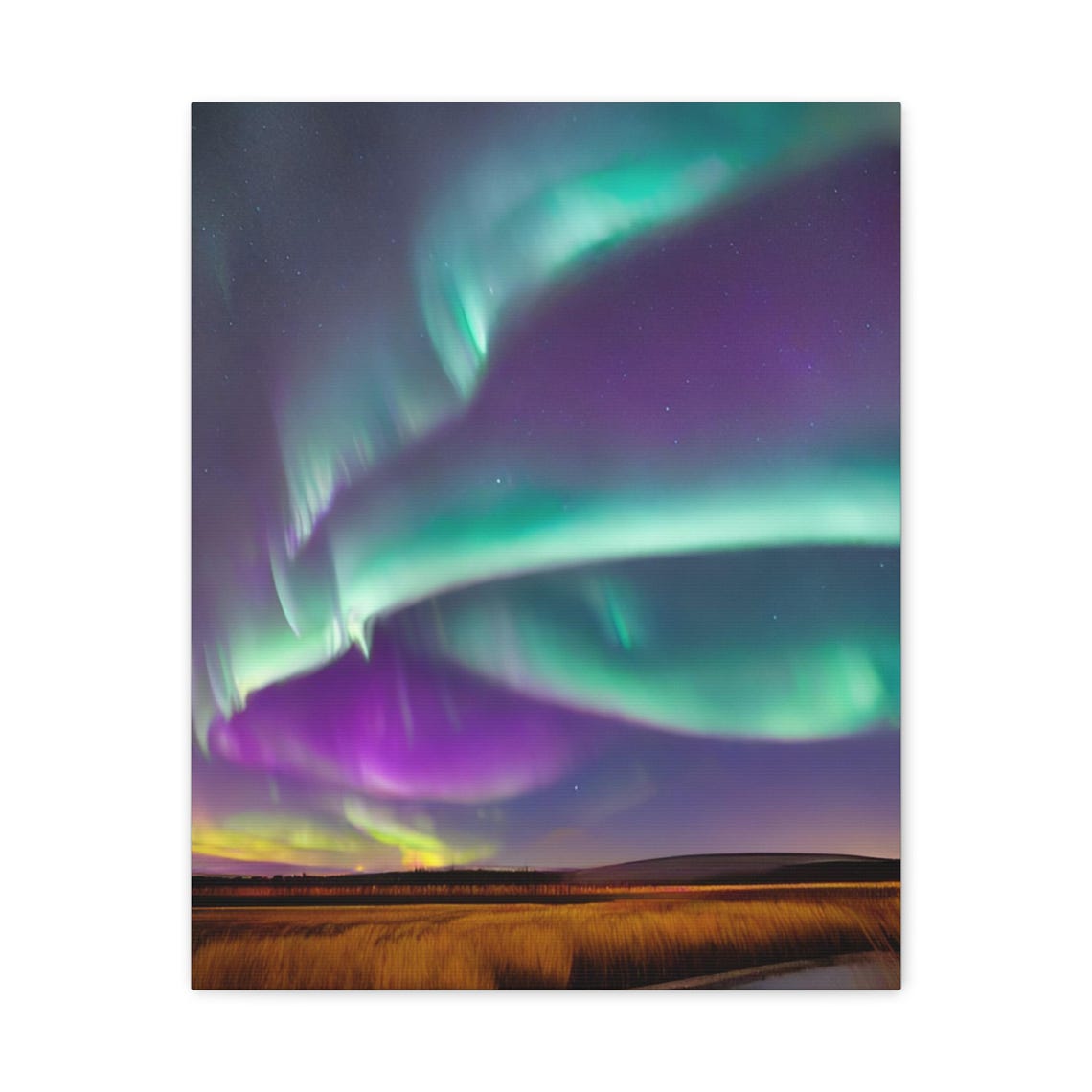 Aurora Borealis Northern Lights Over Golden Field Night Poster