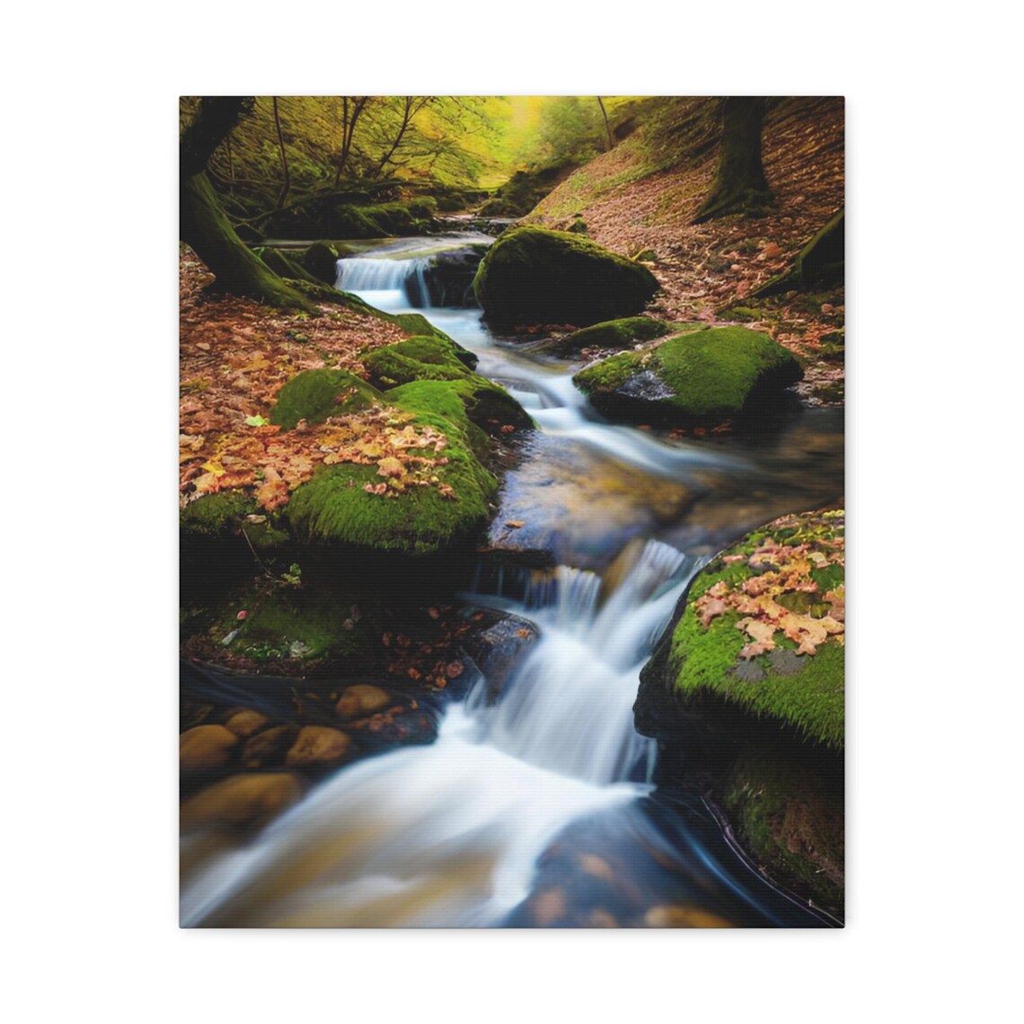 Mossy Creek Cascades Autumn Leaves Long Exposure Nature Poster