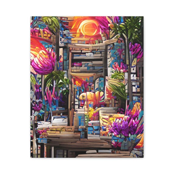 Floral Cityscape Matte Canvas Art Print Modern Home Decor