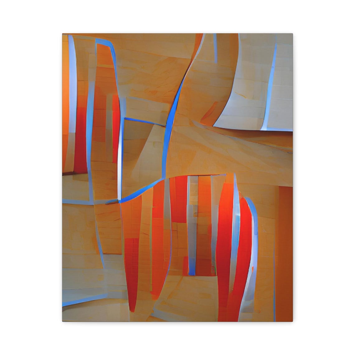 Abstract Warm Geometric Art With Red Stripes And Blue Lines Poster