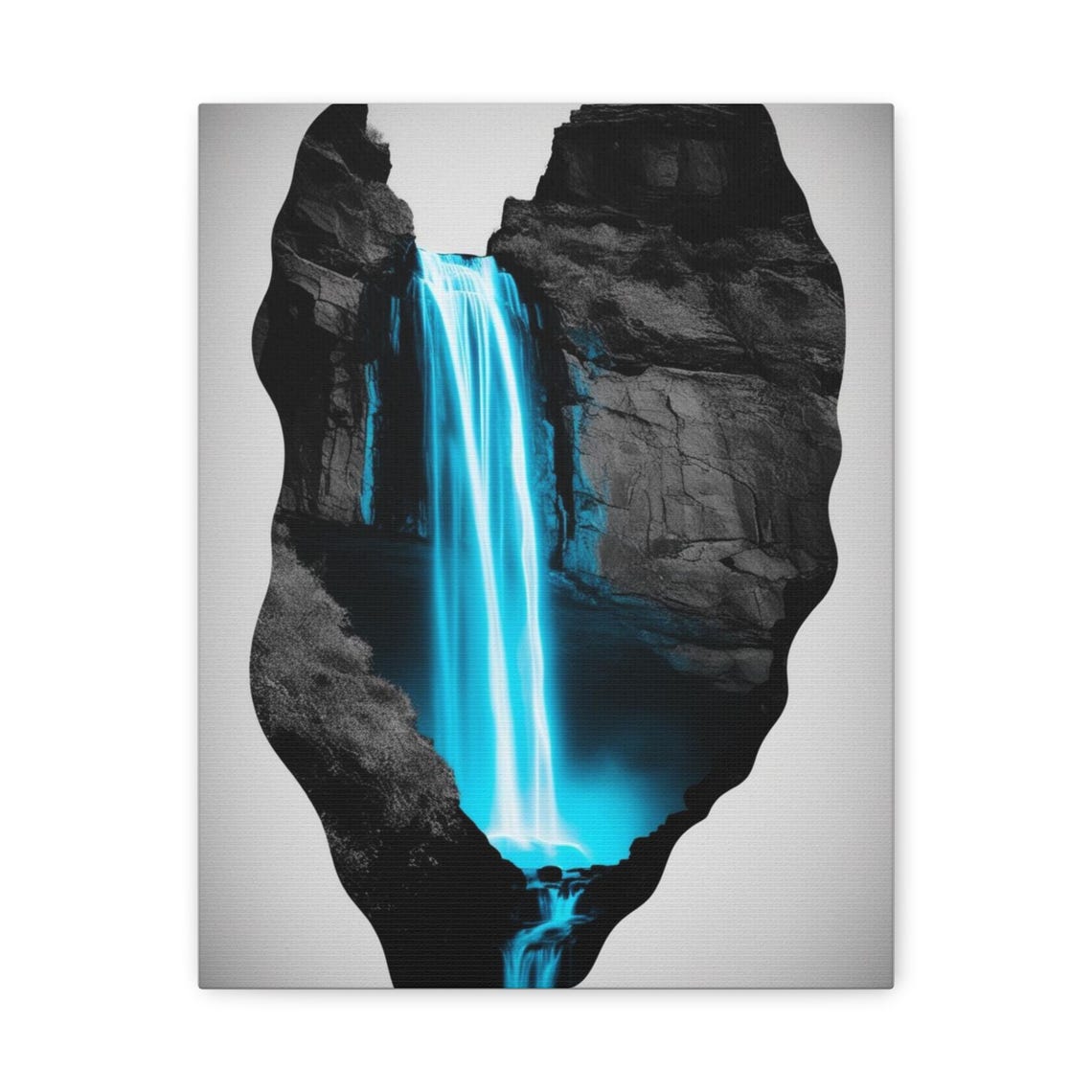 Blue Waterfall Head Silhouette Double Exposure Nature Art Poster