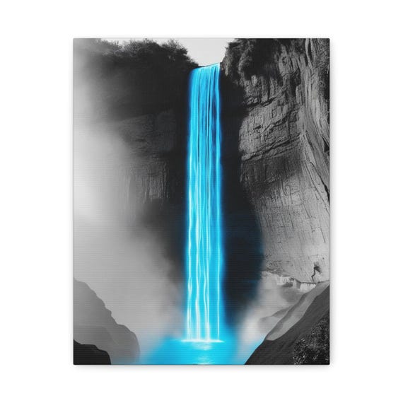 Blue Waterfall Canvas Print Modern Home Gallery Wall Art