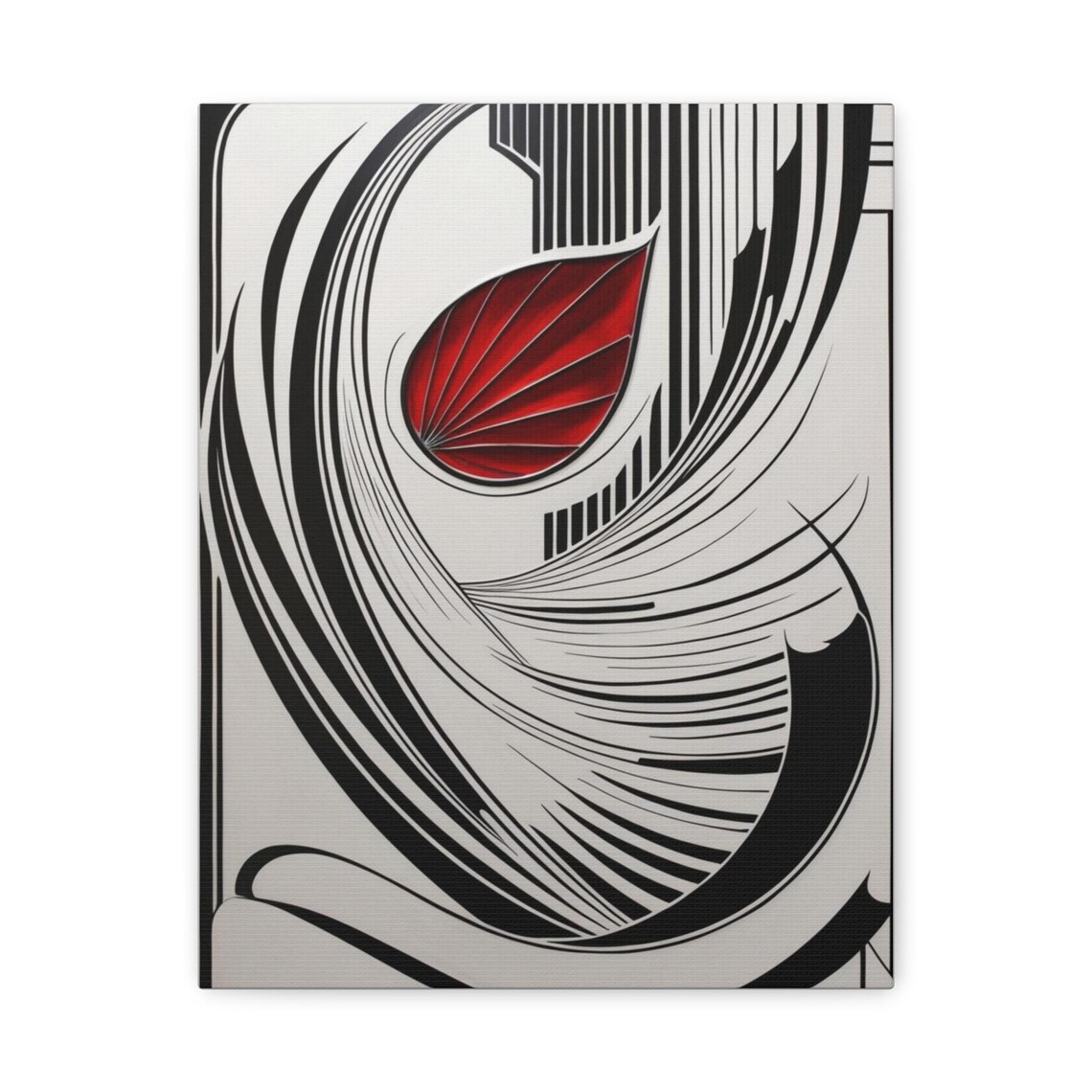 Art Deco Red Leaf Black White Swirl Modern Abstract Art Poster