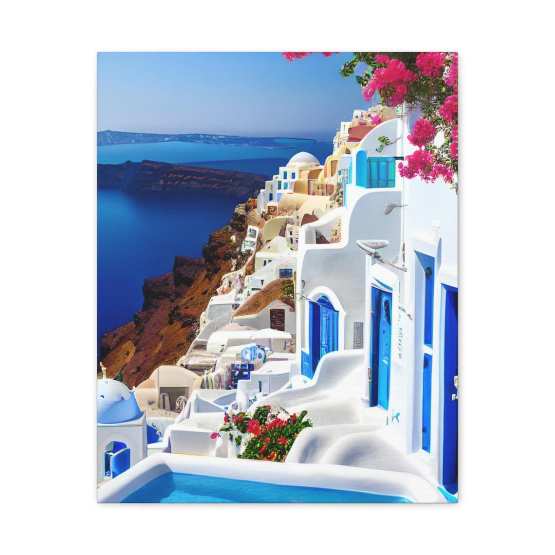 Santorini Greece Whitewashed Blue Doors Caldera Ocean View Poster