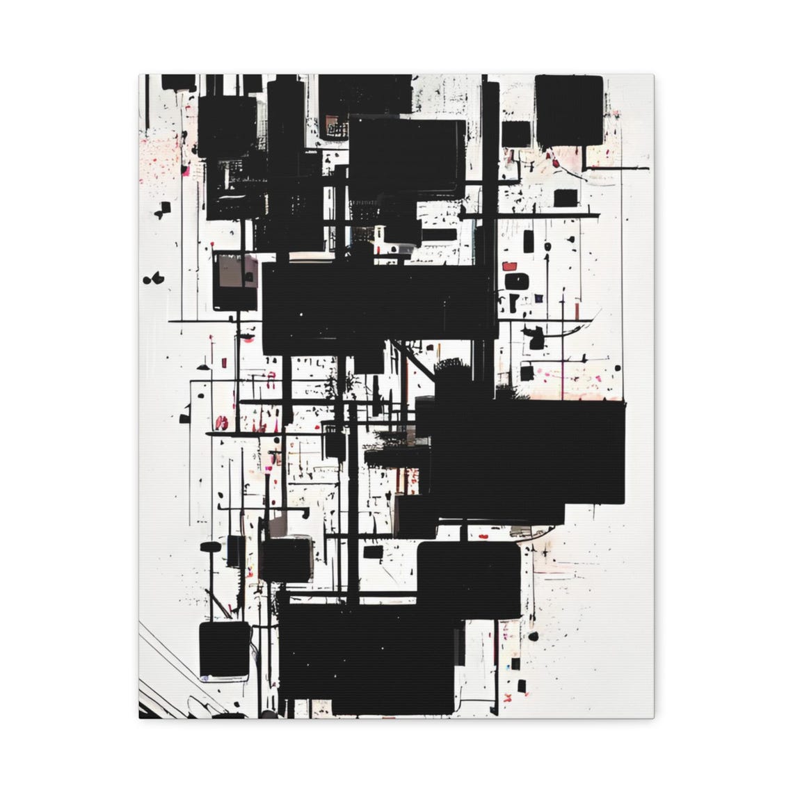Bold Black And White Abstract Geometric Cubist Composition Print
