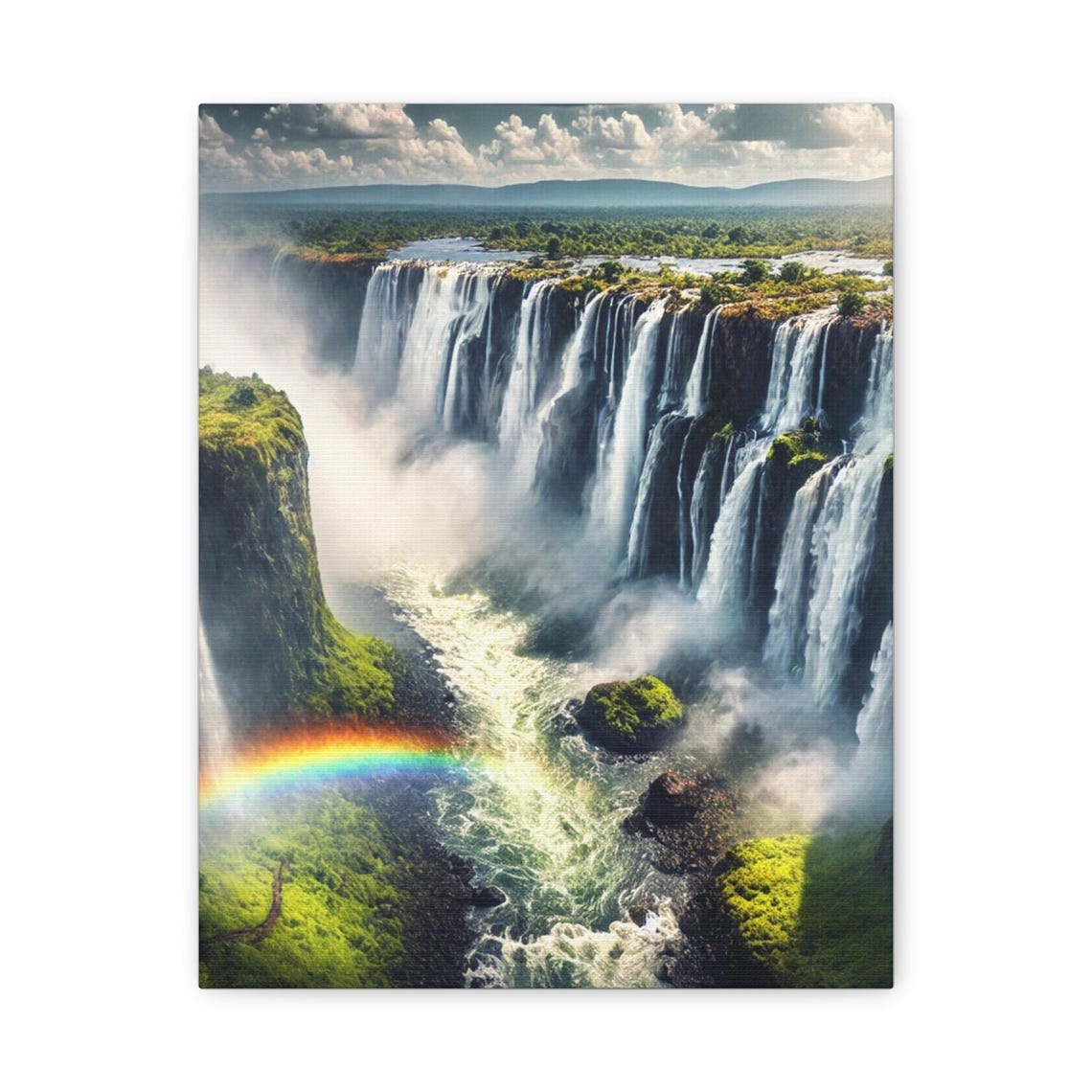 Mighty Waterfall Rainbow Mist Powerful Aerial View Fine Art Poster