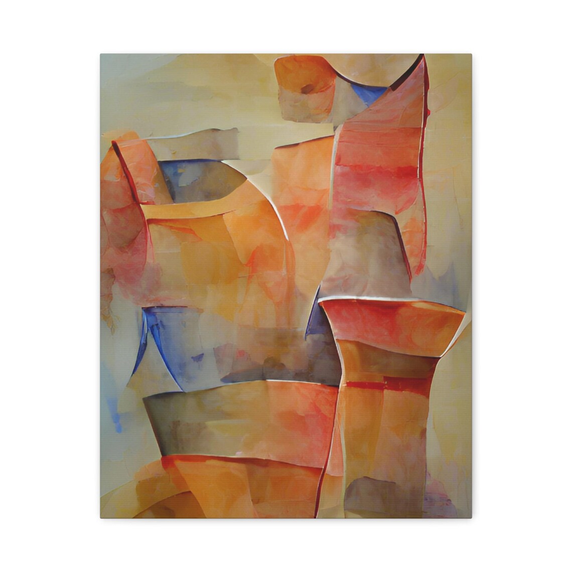 Watercolor Orange Red Blue Translucent Shapes Modern Abstract Art Poster