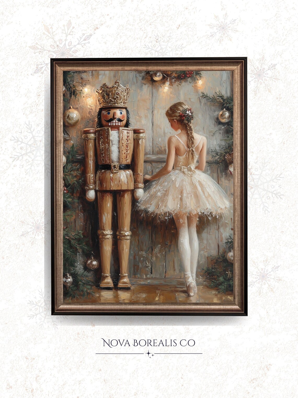 Vintage Christmas Ballerina and Nutcracker Art Print