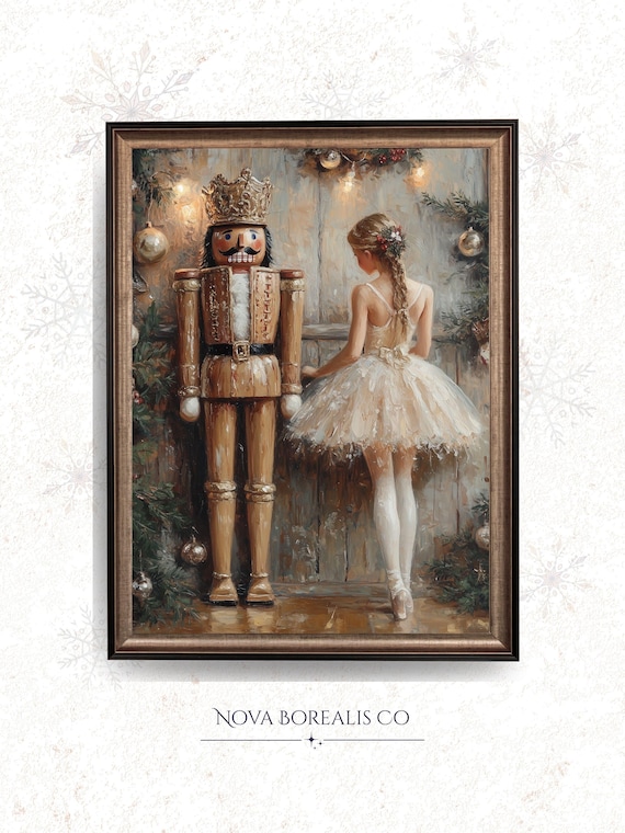 Vintage Christmas Ballerina and Nutcracker Art Print
