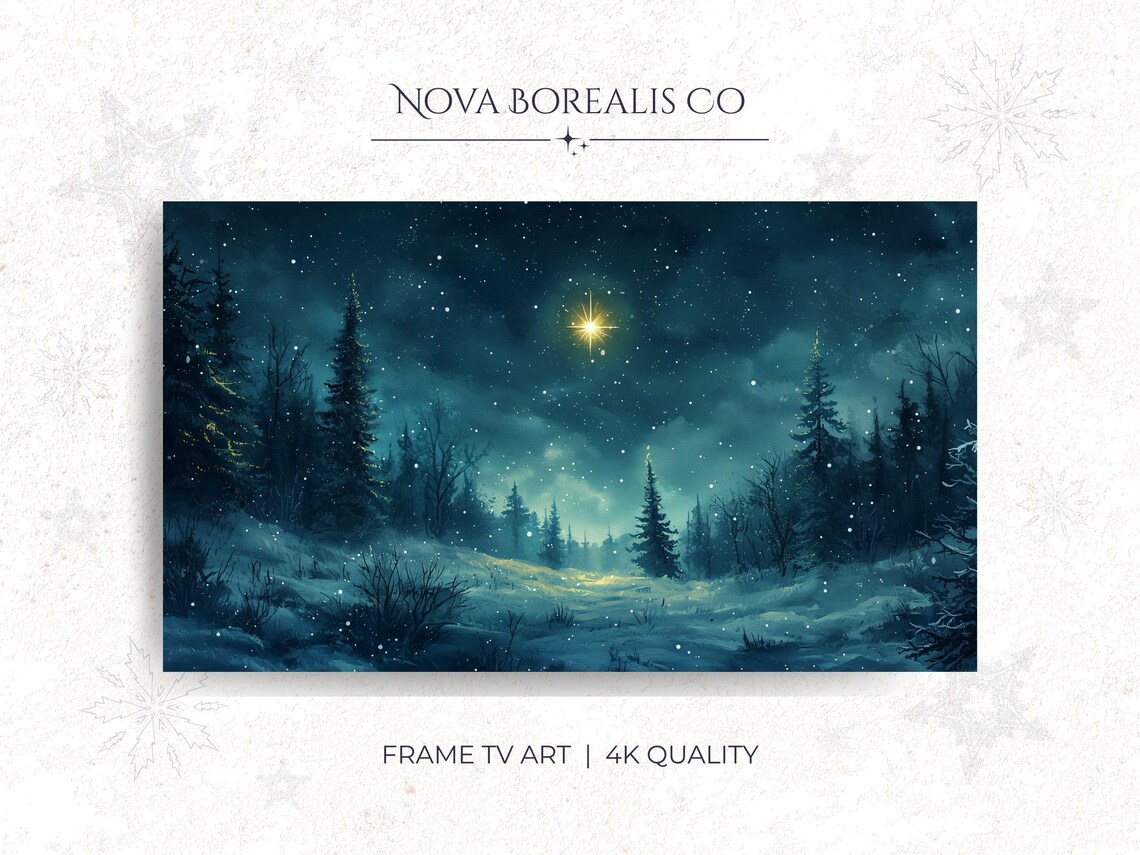 Starry Winter Night Bethlehem Star Snowy Forest Frame TV Art Poster