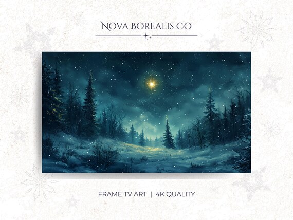 Starry Winter Night Bethlehem Star Snowy Forest Frame TV Art Poster