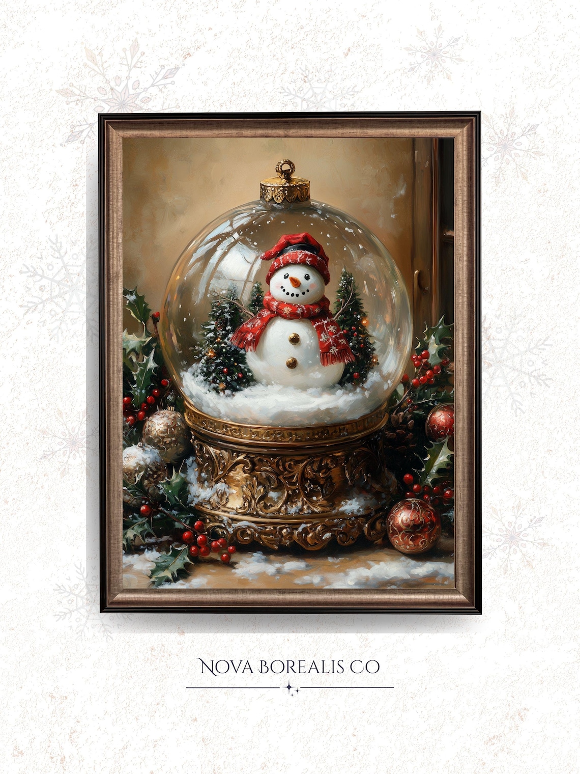 Vintage Snowman Snow Globe Oil Painting Classic Christmas TV Art Poster