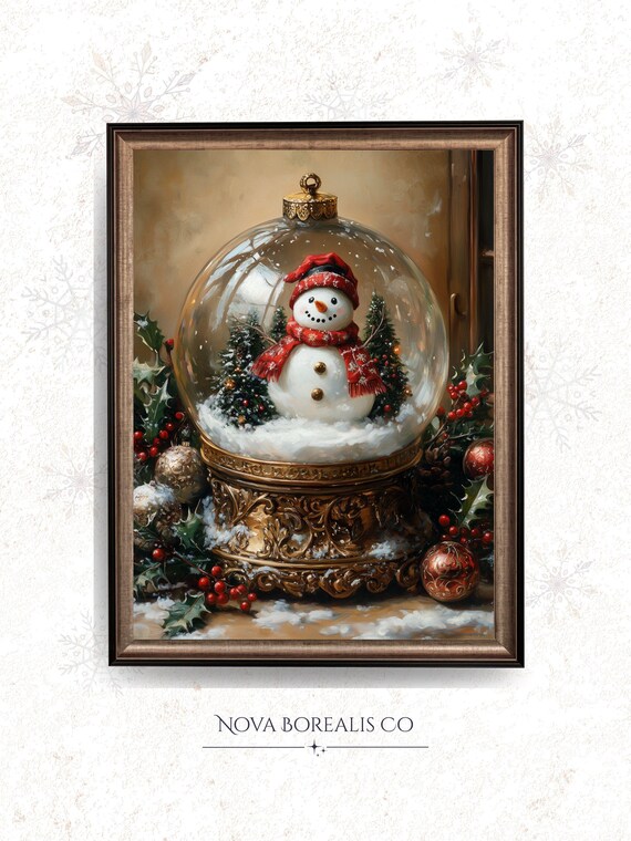 Vintage Snowman Snow Globe Oil Painting Classic Christmas TV Art Poster